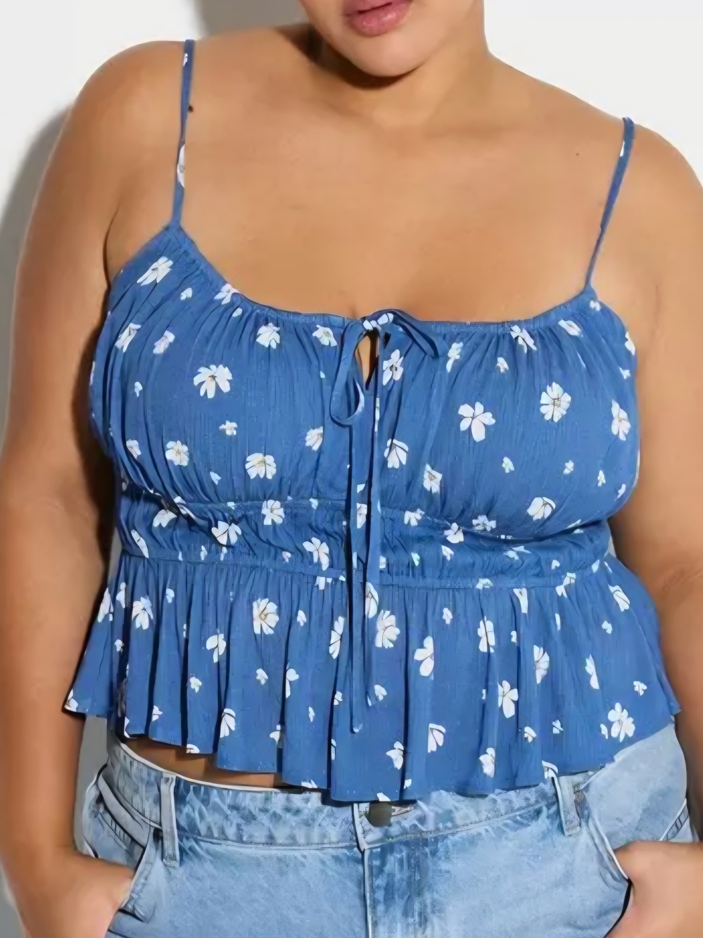 Lovesick Blue Floral Tie-Front Peplum Cami Size 2 (18/20)